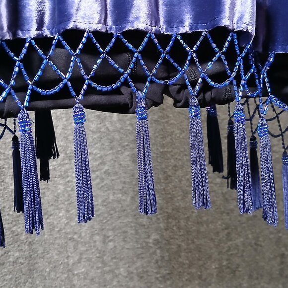 Embroidered Peacock Velvet Kimono Jacket with Beaded Fringe Hem - Picture 5 of 7